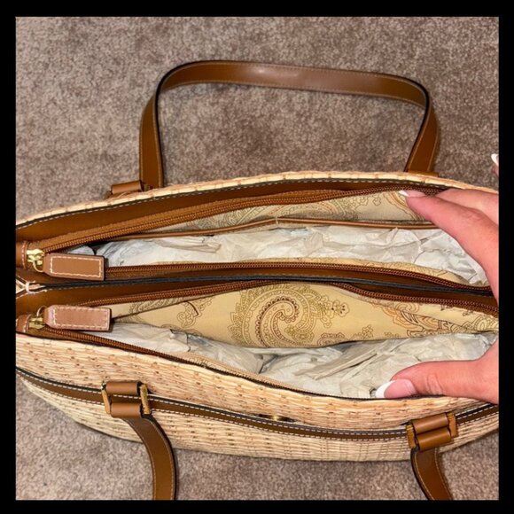 Etienne Aigner Woven Straw & Leather Satchel Bag - Picture 3 of 4